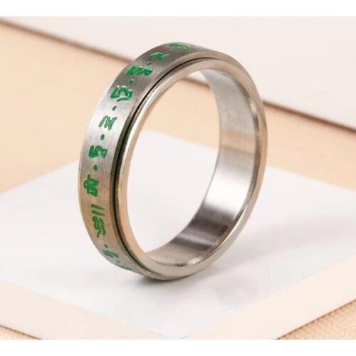 Stainless Steel Rotatable Buddhist Mantra Ring Buddhist Style Prayer Mens Ring Religious Faith Fortune Jewelry Size Us6-12