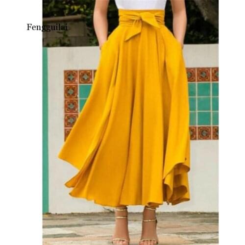 Women Vintage High Waist Skirts Lady Maxi Pleated Skirt Long Maxi Fashion Skirt Females Full Length Solid Color Skirts Hot Sell