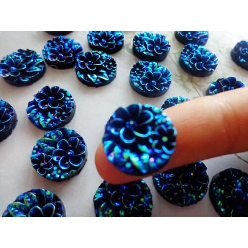 ZBROH 100pcs 16mm round Surface of a flower crystal Sew On rhinestones deep blue AB colour resin gem stones flatback strass