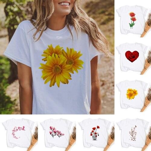 Women Chrysanthemum Floral T Shirt Funny Tshirts Kawaii Tees Top Graphic Female Harajuku Short Sleeves Shirts Woman Clothes