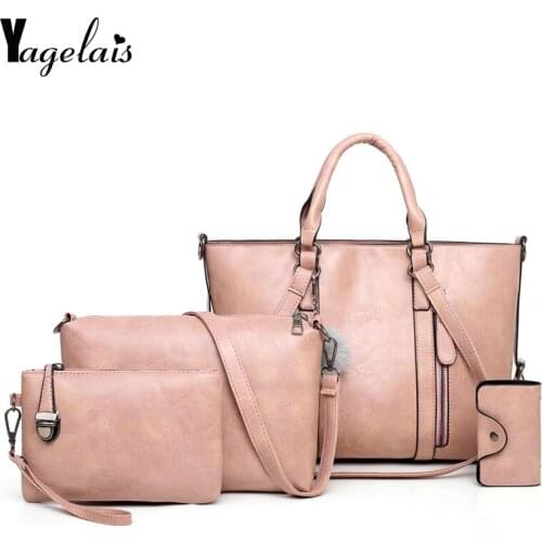 High Quality Women Bag Fashion 2019 PU Leather Women Four Set Handbag Shoulder Bags Four Pieces Tote Bag Crossbody Wallet