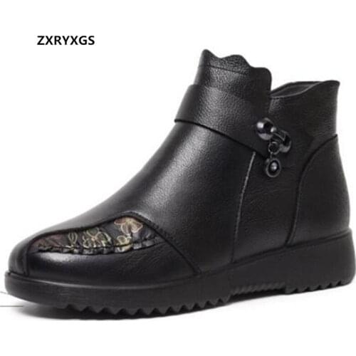 2021 New Printing Cowhide Stitching Spell Color Winter Womens Boots Wool Boots Flat Snow Shoes Woman Warmth Shoes Mother Boots