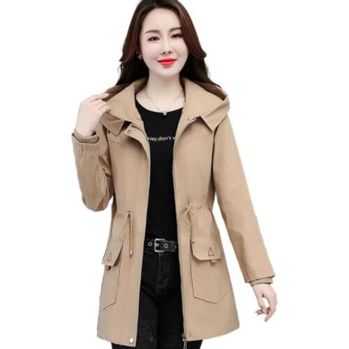 Ladies Fashion Spring Autumn Trench Coat Korea Elegant Loose Hooded Female Coats 2021 Temperament Slim Women Windbreaker OK856