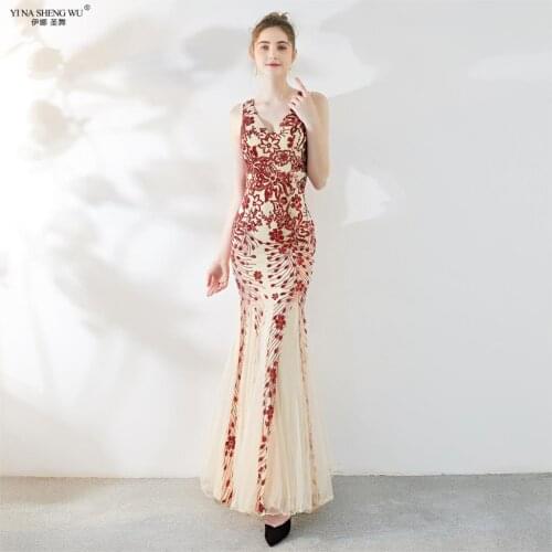 New Elegant Sequin Women Luxury Evening Long Dress Formal Club Party Vestidos Embroidery Traditional Chinese Mermaid Dress