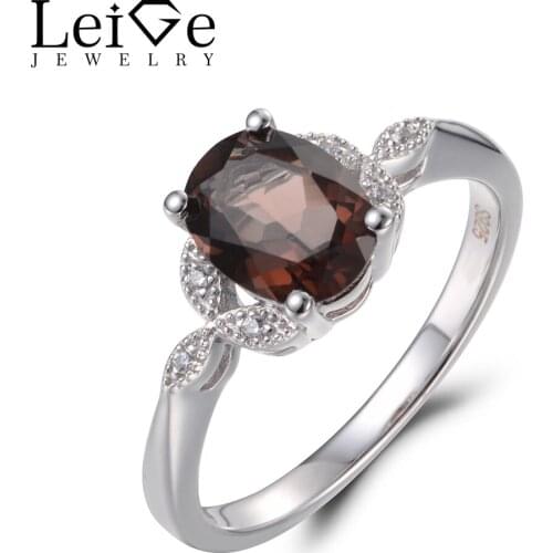 Leige Jewelry Real Natural Smoky Quartz Rings Blue Stone Rings September Birthstone Real 925 Sterling Silver for Women