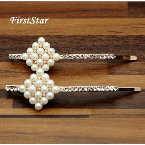 1 Pair FirstStar Korean Fashion Rhinestone Hair Accessories Big Pearl Hair Barrette Sparkling Crystal Clip For Women Girls