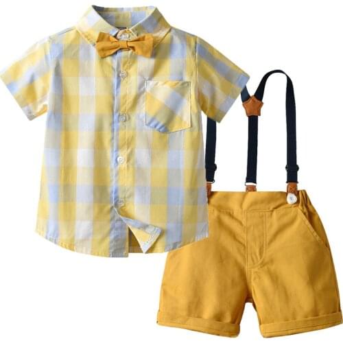 Toddler Boys Plaid Clothes 2PCS Children Short Sleeve Shirt Shorts Kids Clothes Suits Toddler Boy Clothes Sets Yellow