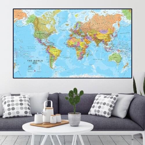 225*150cm Large Size World Map Non-woven Canvas Painting Vintage Wall Art Poster Licing Room Home Decoration School Supplies