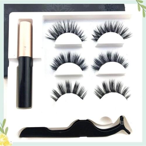 3 Pairs 10 Types Magnetic Eyelashes 3D Faux mink Eyelashes Liquid Magnetic Eyeliner with Tweezers Eye Magnet Lashes Eyeliner Set