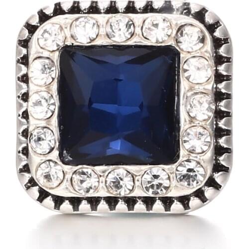 6 Colors Suqare Crystal Ginger Snap Button Jewelry Blue Red Rhinestone 18MM Metal Buttons for Snap Necklace ACC Gift