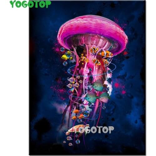 Abstract Art jellyfish fish turtles Wall Poster Diamond Painting 5D Diy Mosaic Cross Stitch Full Drill Decor Handmade YY4846
