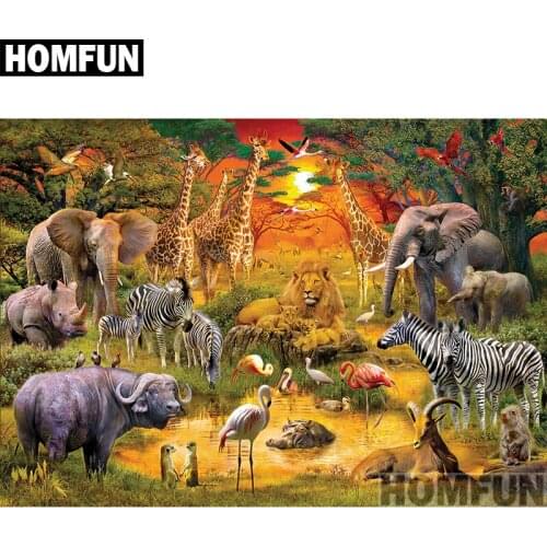 HOMFUN Full Square/Round Drill 5D DIY Diamond Painting "African animals" 3D Embroidery Cross Stitch 5D Home Decor A00772