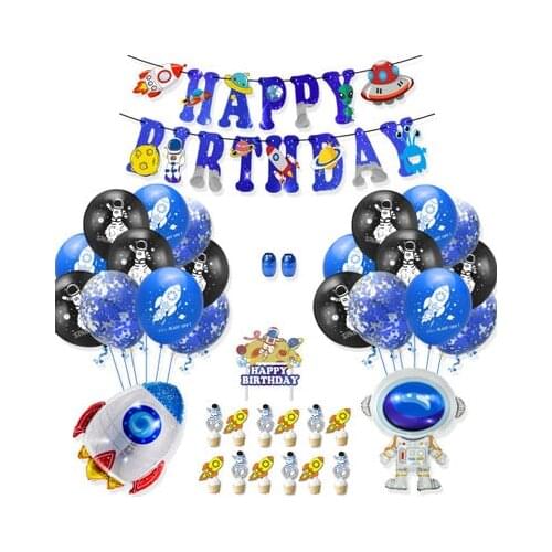 Astronaut Theme Birthday Party Supply Dot Sequin Latex Balloon Rocket Astronaut Foil Balloon Universe Banner Party Decoration