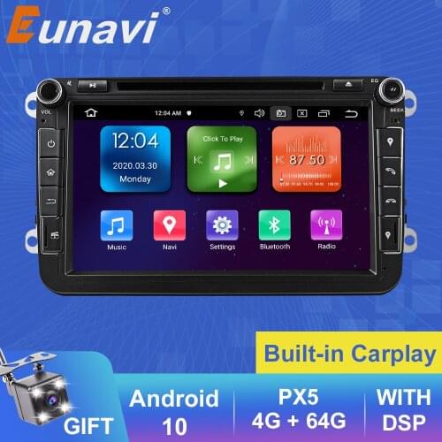 Eunavi 2 Din Android 10 DVD GPS Auto Car Radio Multimedia Player For VW Golf Polo Tiguan Passat b7 b6 Seat Skoda Octavia Carplay