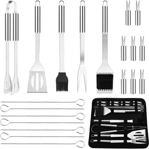 Behogar Stainless Steel Barbecue Tools Set Professional BBQ Grill Tools with Storage Bag for Home Camping Beach Outdoor Barbecue