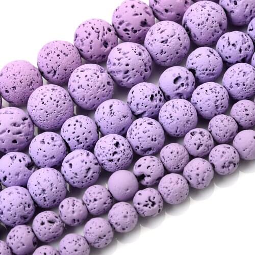 Light Purple Lava Stone Beads Natural Round Loose Spacer Bead for Jewelry Making DIY Charm Bracelet Accessories 4/6/8/10/12mm