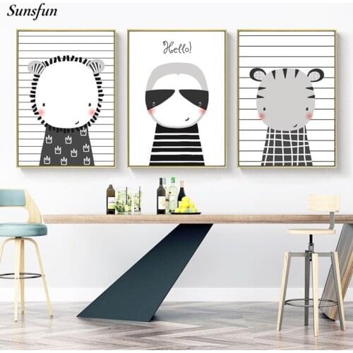 Black White Animals Tiger Crocodile Lion Poster Nordic Print Line Nursery Decoration Painting Childrens Room Picture