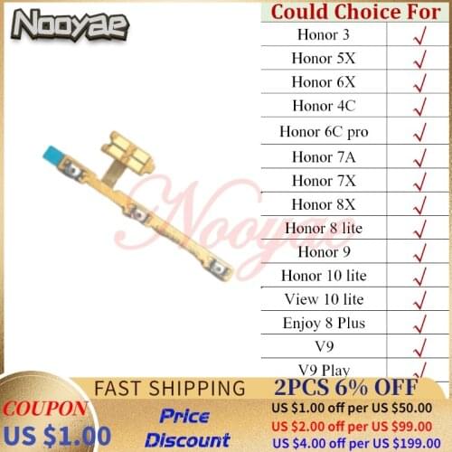 Switch on/off For Huawei Honor 3 5X 6X 7X 8X 8 9 View 10 Lite 7A 4C 6C Pro V9 Play Power Volume Button Flex Cable 10pcs/lot