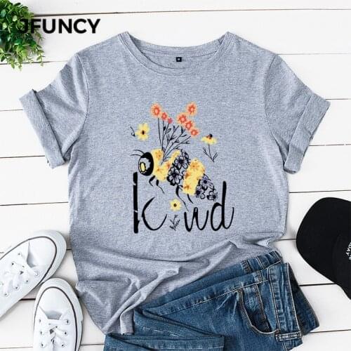 JFUNCY 100% Cotton Women Tshirt Creative Cartoon Bees Printed Shirts Plus Size Summer Female T-Shirt Harajuku Graphic Tees Tops