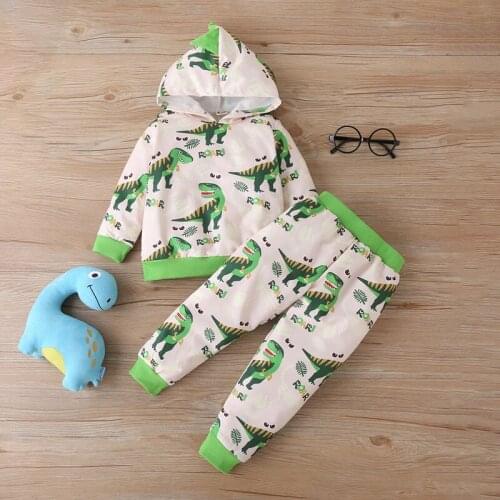 Baby Girl Clothing Set Dinosaur Print Long Sleeve Hooded Sweater Tops+trousers Cool Baby Boy Clothes Kids Clothes Winter 1-6Y