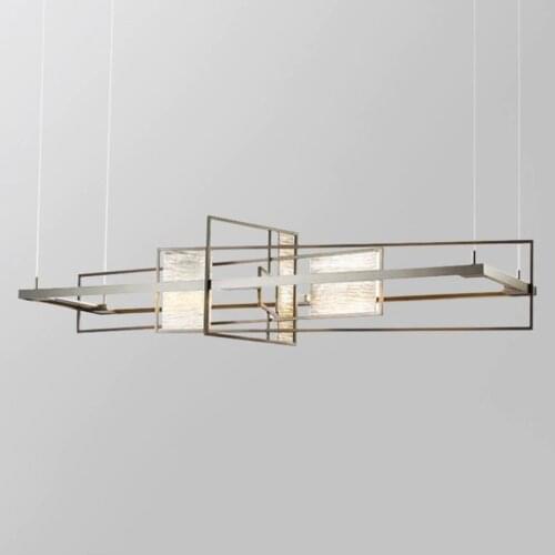 Postmodern Creative LED Chandelier Lighting Dining Living Room Rectangular Hanging Lamp Restaurant Bar Glass Designer Fixtures