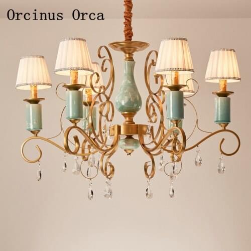 American luxury Blue Crystal Chandelier living room dining room bedroom New Retro creative decorative ceramic Chandelier