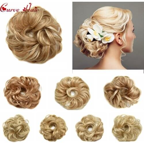 Fashion Curly Messy Rosy High Synthetic Fiber Buns Hairpieces Black Brown Blodne Colors Potnytail Scrunchie Hair Extention Bun