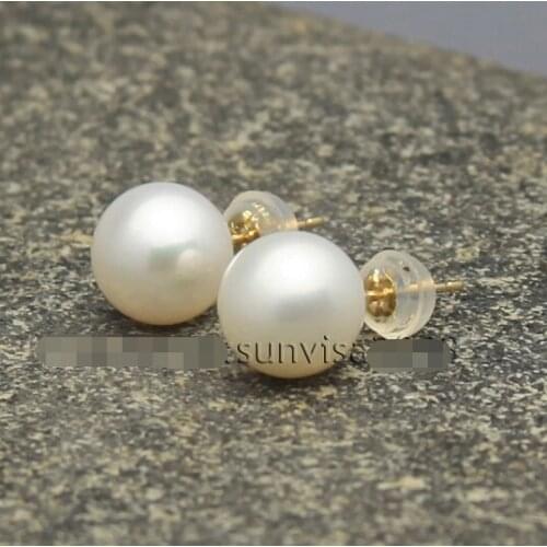 > >>Fashion 14KGPt/585 yellow gold stud AAA 8-9mm white perfect circle pearl earrings