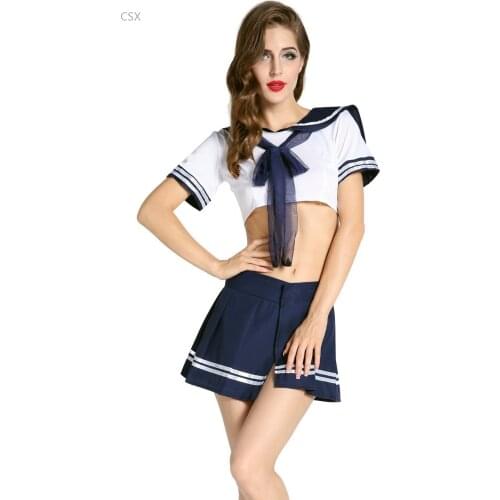 MwOiiOwM New 2018 Sex Products Sexy Uniform Temptation School Uniform Costume Outfit Top+ Skirt 63b
