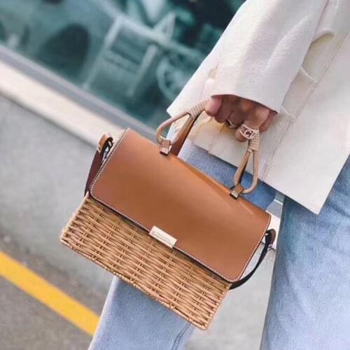 New rattan straw bag box woven handbag crossbody bags for women