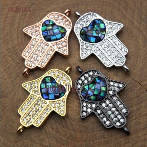 Clear Cz Micro Pave Hand Hamsa Double Bail Pendant Abalone Shell Healing Necklace Pendant In 25*16 mm PC10435