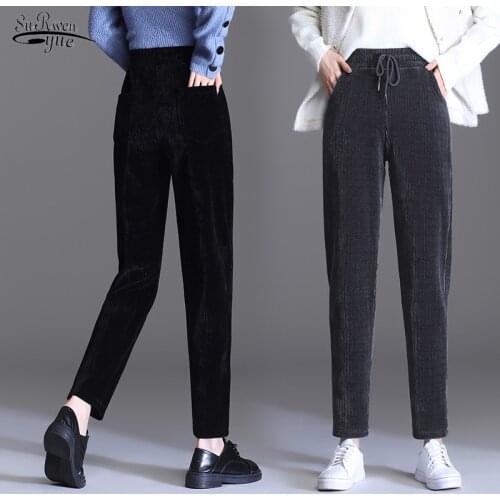 Casual 2021 Winter Autumn Fashion Velvet Pants Trousers Womens Pencil Pants Loose Harlem Pants Large Size Slim Pants Lady 16447