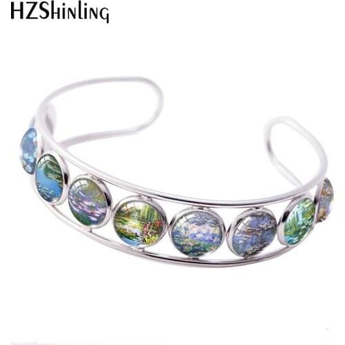 2019 New Water Lilies Adjustable Bracelets Claude Painting Bracelet Class Dome Cabochon Photo Jewelry