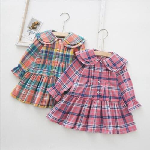 Pink/Green Girls plaid dress autumn winter cotton long sleeve toddler costumes clothes children dresses baju bayi bebek elbisesi