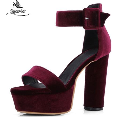 Sgesvier 2019 summer high heels platform shoes Leisure Flock Open Toe women Dress Party Thick heel sandals Size 32-42 G466