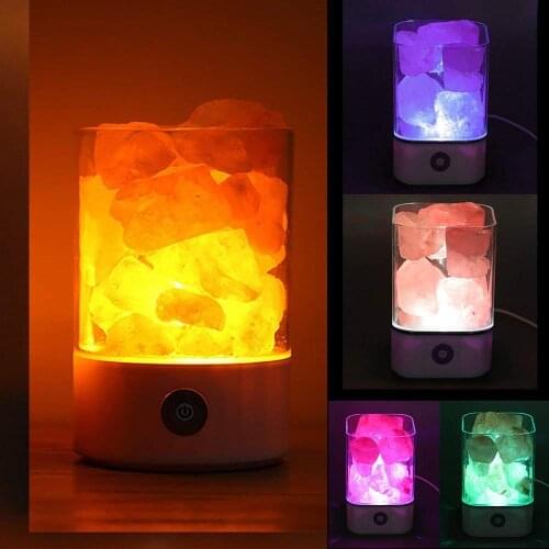 USB Crystal Natural Himalayan Salt Lamp Portable LED Light Negative Ion Air Purifier for For Home Room Bedroom Decor Desk Light