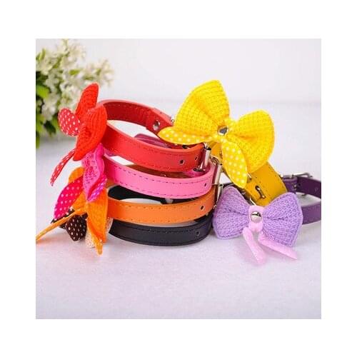 Knit Bowknot Adjustable Leather Dog Puppy Pets Collars Necklace Collars For Dogs Cat Collar Perro