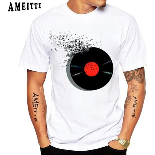 Funny Creative Music Record T-Shirt Fashion DJ Hip Hop Short Sleeve T Shirt Summer Man Hipster Novelty White Tee Tops