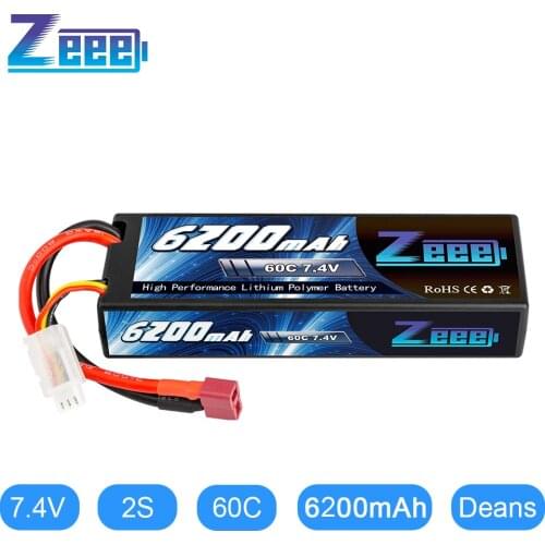 Zeee 7.4V 60C 6200mAh 2S Lipo Battery Hardcase with Deans Connector 2S RC Lipo Battery for RC Vehicles Car Truck Truggy Boat