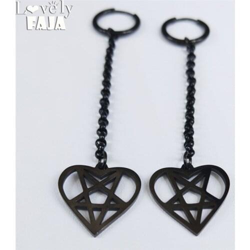 Gothic Heart Pentagram Witchcraft Stainless Steel Long Drop Earring Women Black Jewelry acero inoxidable joyeria mujer E3513S03