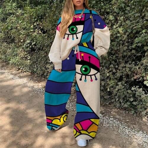Eye Prints Colorful Pullover Long Sleeve Pants and Top Two Piece Set Women Sweatshirt Streetwear Fall New Clothing Matching Sets