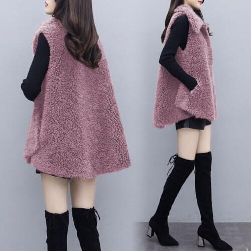 Pink Lamb Wool Women Sleeveless Down Coat Tops Casual Loose Fur Furry Plush Vest Outwear Waistcoat Parkas Jacket Coats Cloth