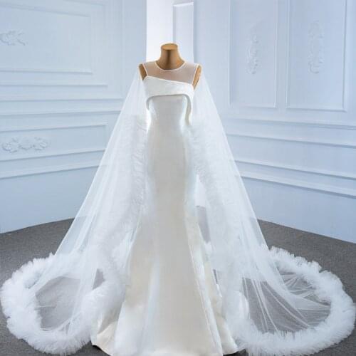 Concise White Elegant Mermaid Wedding Dress Sheer Banquet 2021 Back Backless Design Bridal Gown With Shawl Vestidos Formales