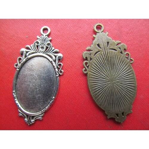 10pcs 23mmx45mm Antique Silver/Antique Bronze Flower Base Setting Tray Bezel Pendant Charm,fit 18mmx25mm Oval Cameo/Cabochon