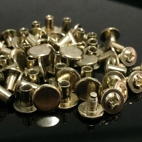 100Sets/Lot 8X7MM Light Gold Round Flat Spikes Metal Studs Rivets Screwback Spots Cone Leather Craft Spikes Fit For DIY Making
