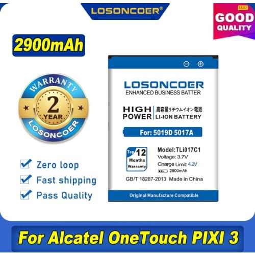 100% Original LOSONCOER 2900mAh TLi017C1 For Alcatel One Touch PIXI 3 4.5" 5019D Battery 5017D 5017A 5017X 5017 5027B Battery