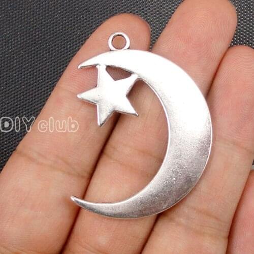 15pcs- Antique Tibetan Silver 2 Sided Large Moon and Star charms 44x33mm