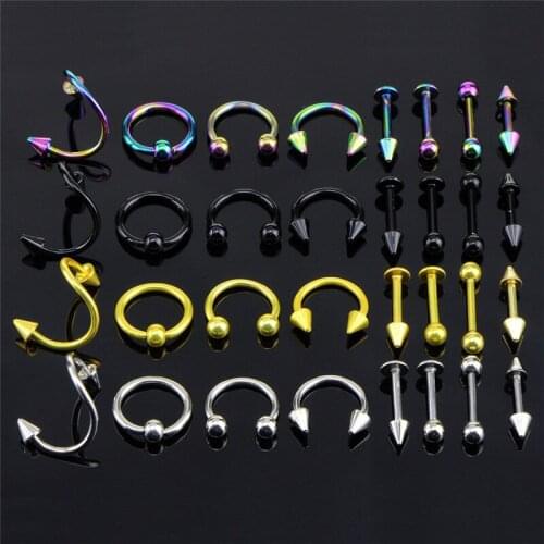 16PCS/Set Fashion Piercing Set Eyebrow Bar Lip Nose Pircing Stainless Steel Ear Studs Stainless Steel Mixed Body Jewelry