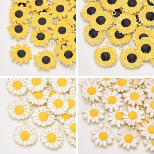 5Pcs Daisy Sunflower Flower Pendants Metal Enamel Charms For Necklace Bracelet Earring Dangle DIY Handmade Craft Jewelry Making