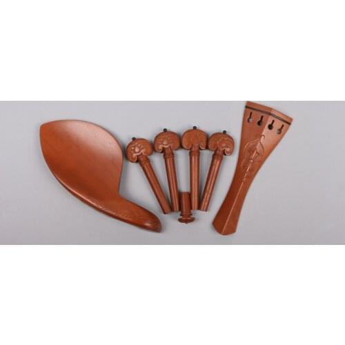 Violin accessories jujubewood peg chinrest tailpiece endpin Hand-carved pattern